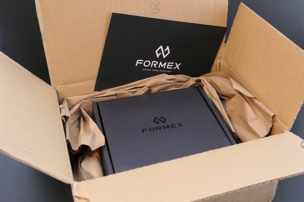 Formex Swiss watche package inside a delivery package