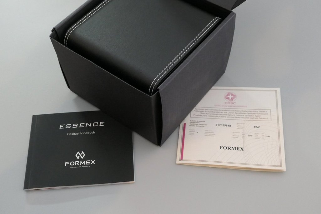 The contents of a Formex Swiss watches package