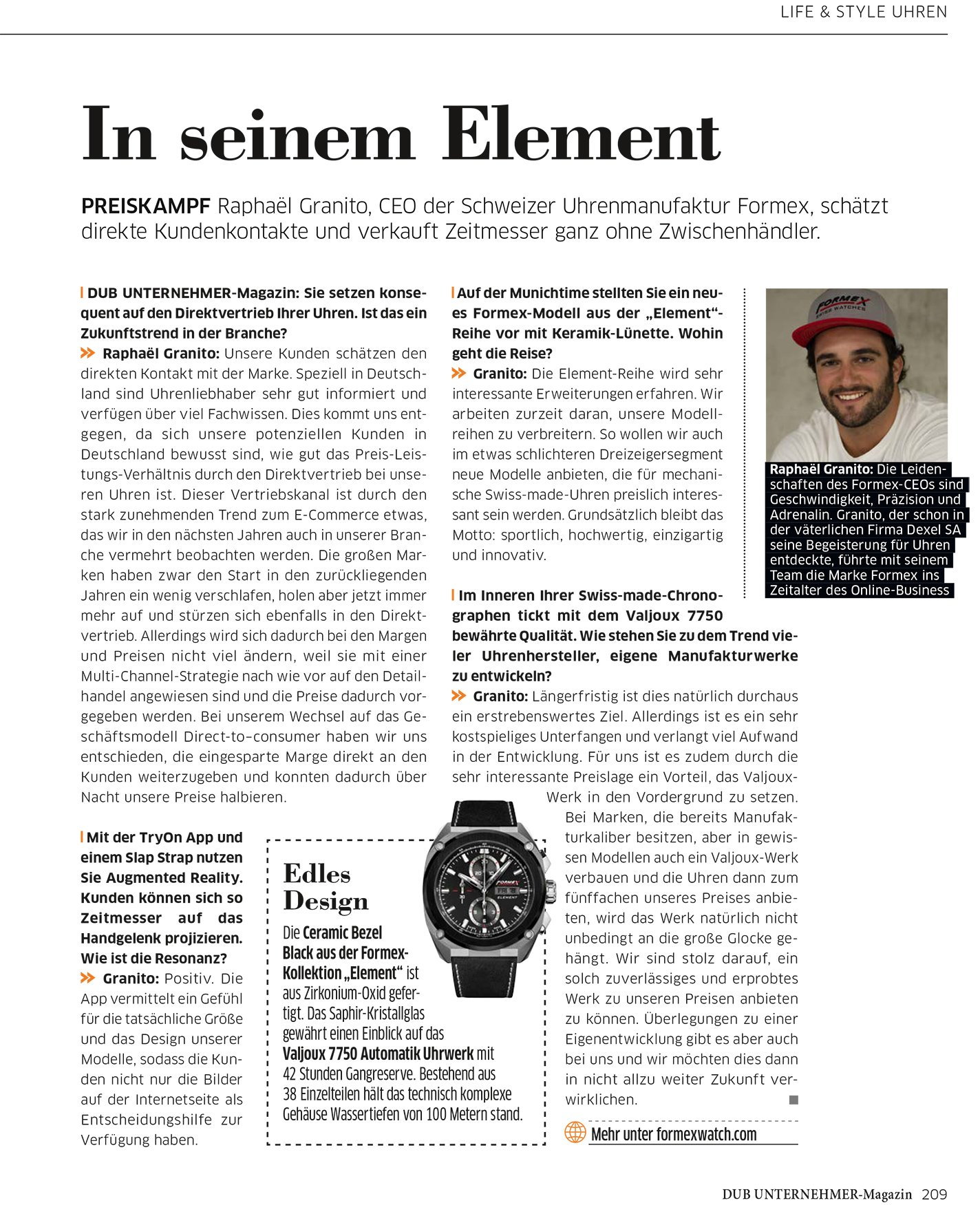 In His Element: Articke about Formex Swiss Watches CEO