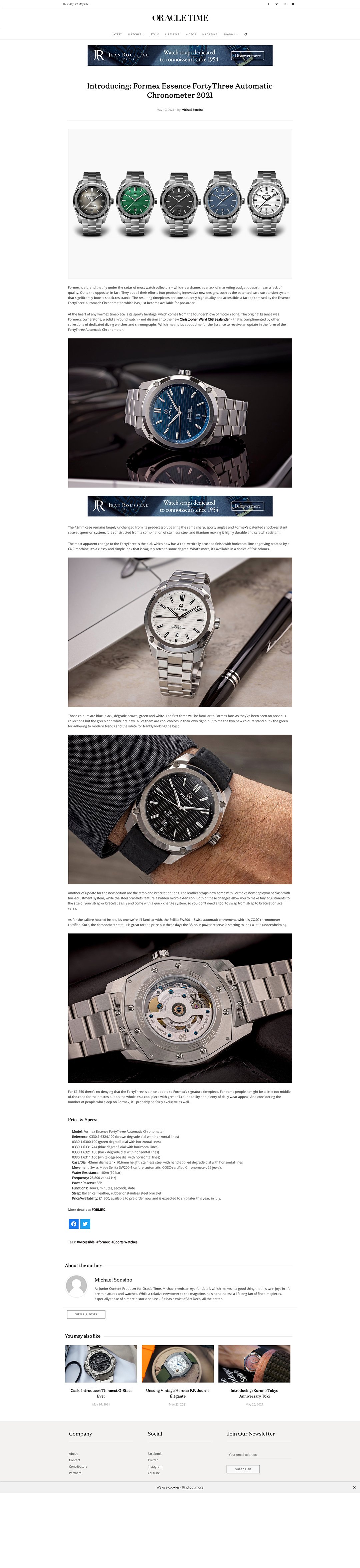 oracle article featuring formex swiss watches