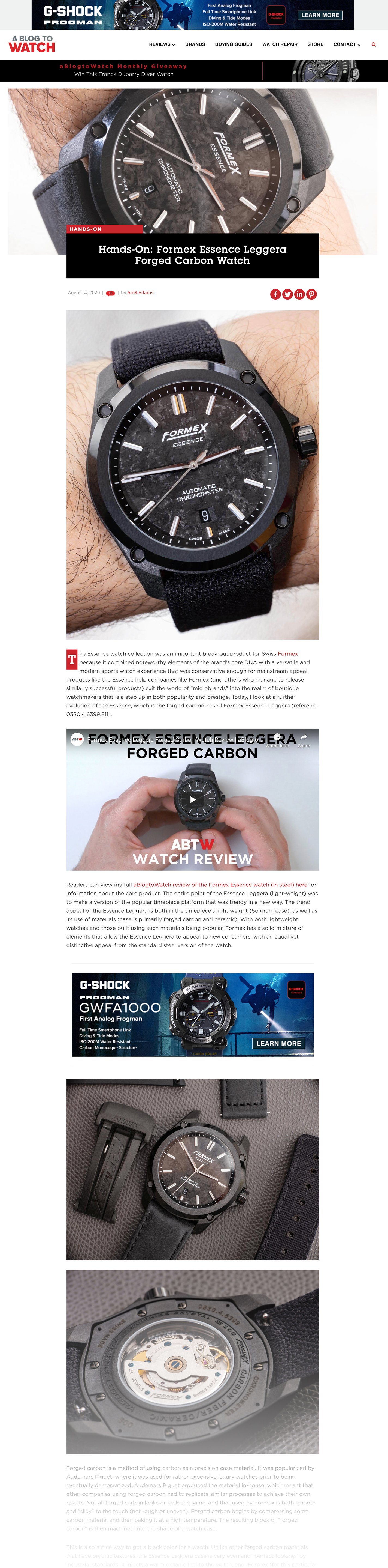 ablogtowatch article featuring formex essence leggera watch